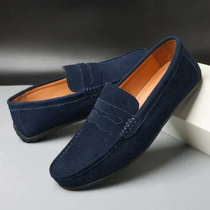 Arthur | Navy Suede Penny Loafers