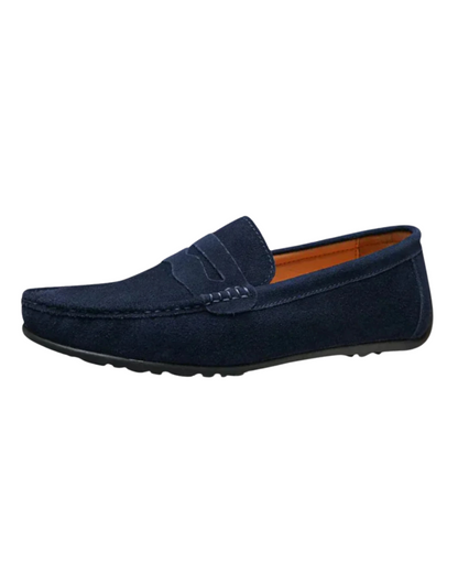 Arthur | Navy Suede Penny Loafers