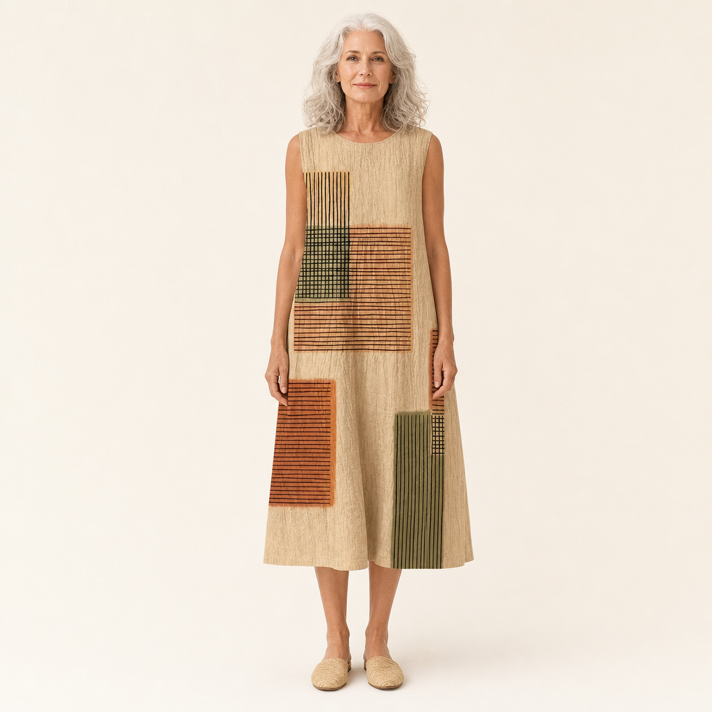 Anne-Marie | Geometric Patchwork Sleeveless Midi Dress