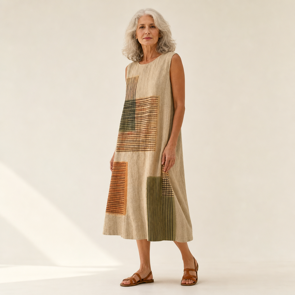 Anne-Marie | Geometric Patchwork Sleeveless Midi Dress