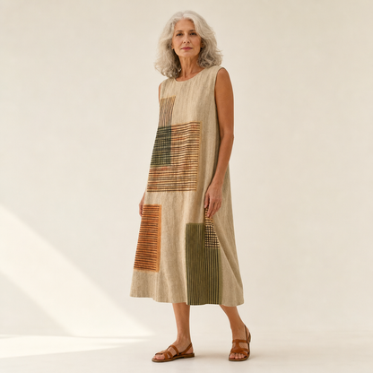 Anne-Marie | Geometric Patchwork Sleeveless Midi Dress
