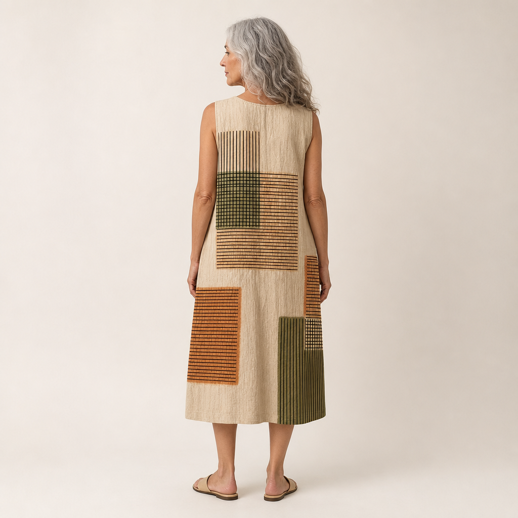 Anne-Marie | Geometric Patchwork Sleeveless Midi Dress