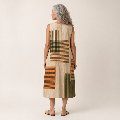 Anne-Marie | Geometric Patchwork Sleeveless Midi Dress
