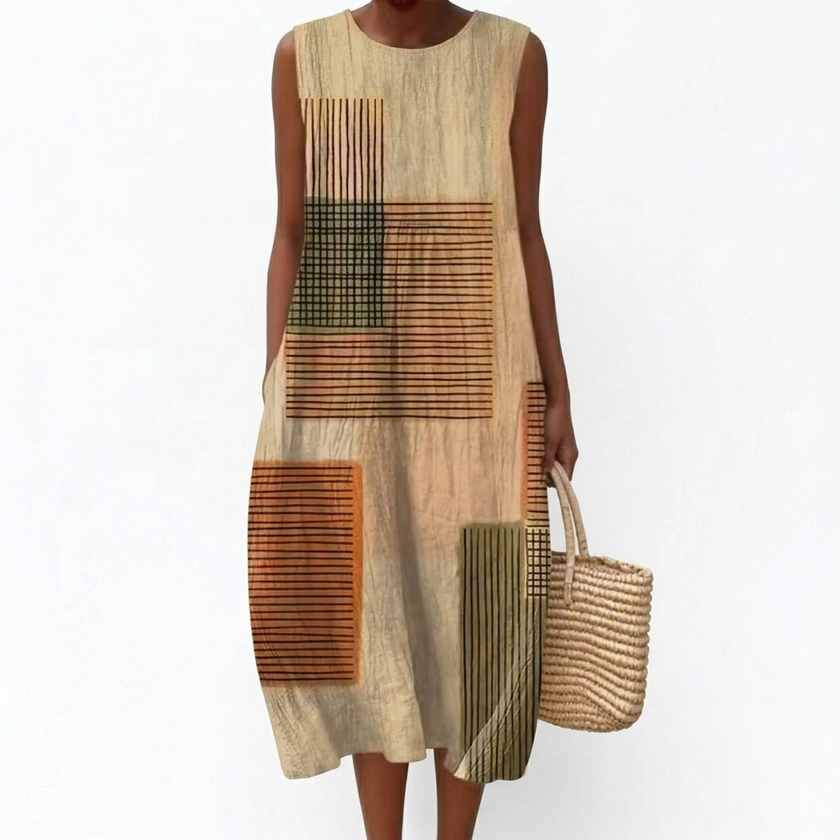 Anne-Marie | Geometric Patchwork Sleeveless Midi Dress