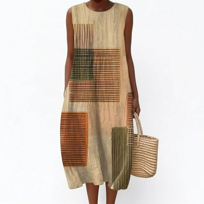 Anne-Marie | Geometric Patchwork Sleeveless Midi Dress