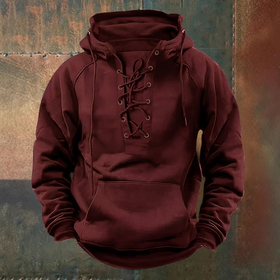 Louis | Brown Lace-Up Hooded Sweatshirt