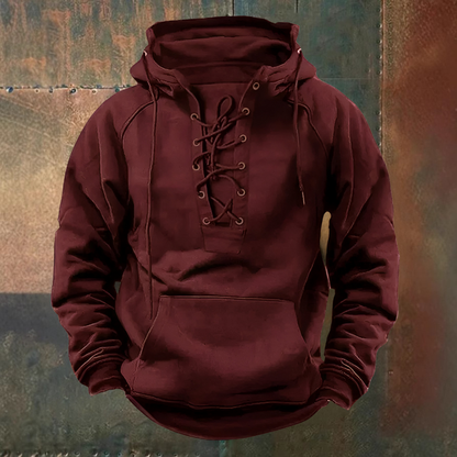 Louis | Brown Lace-Up Hooded Sweatshirt