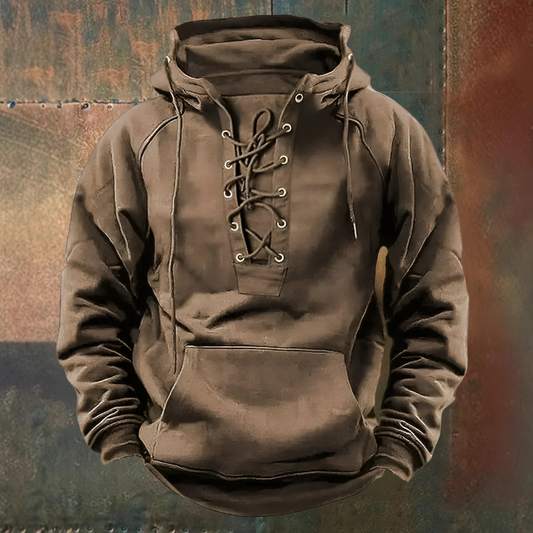 Louis | Brown Lace-Up Hooded Sweatshirt