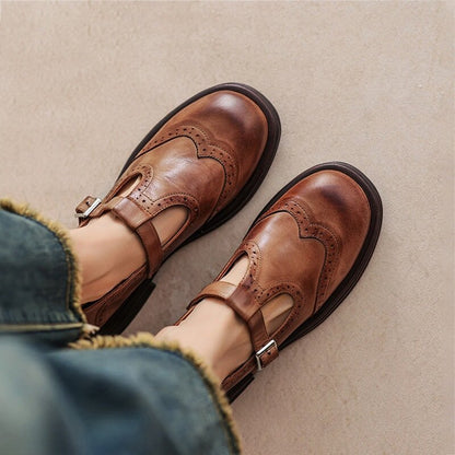Louisa | Vintage Brown T-Bar Mary Jane Shoes