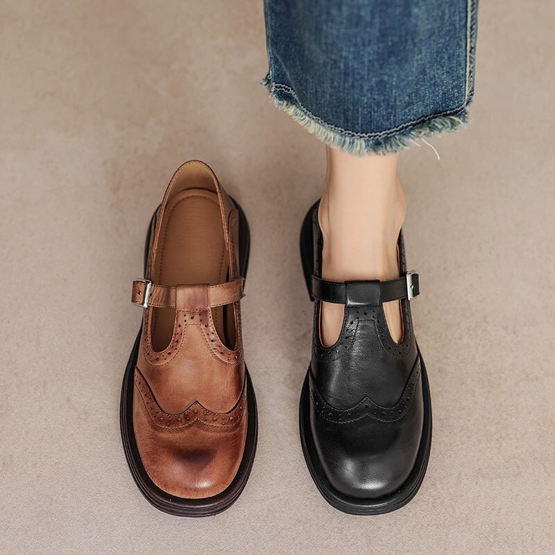 Louisa | Vintage Brown T-Bar Mary Jane Shoes