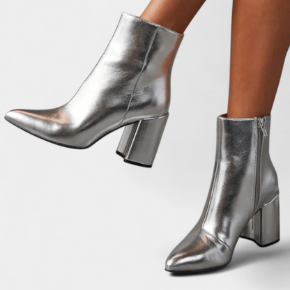 Louise | Silver Block-Heel Ankle Boots
