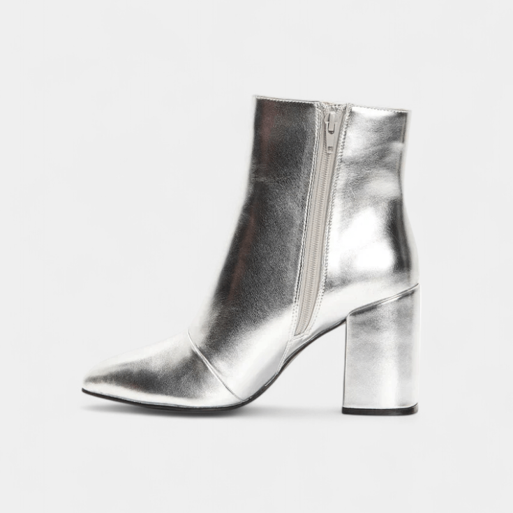 Louise | Silver Block-Heel Ankle Boots