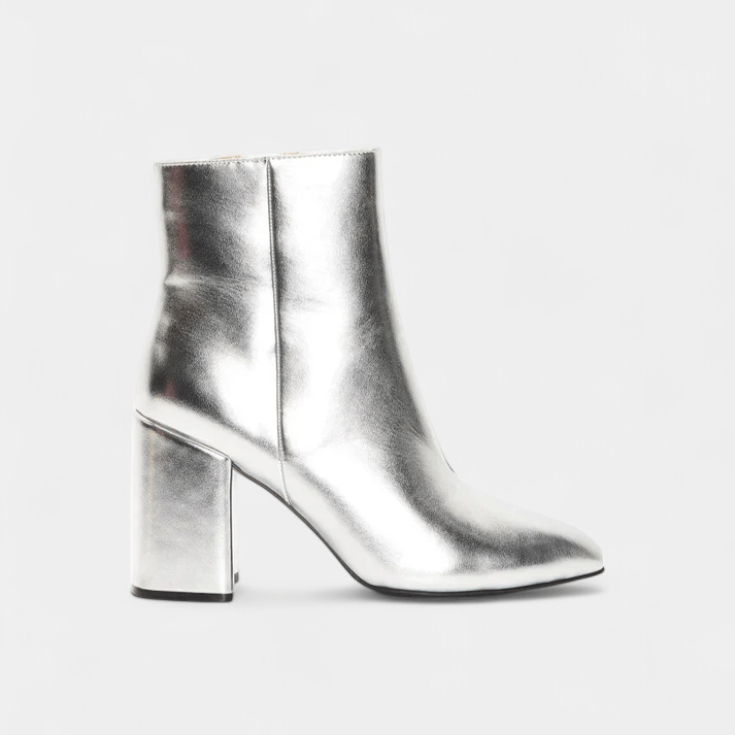 Louise | Silver Block-Heel Ankle Boots