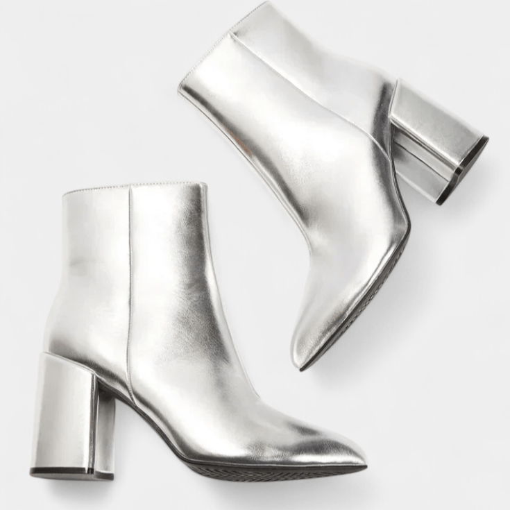 Louise | Silver Block-Heel Ankle Boots