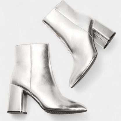 Louise | Silver Block-Heel Ankle Boots
