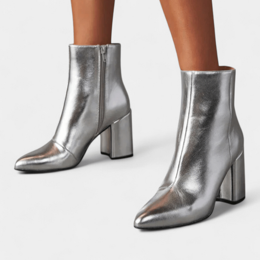 Louise | Silver Block-Heel Ankle Boots