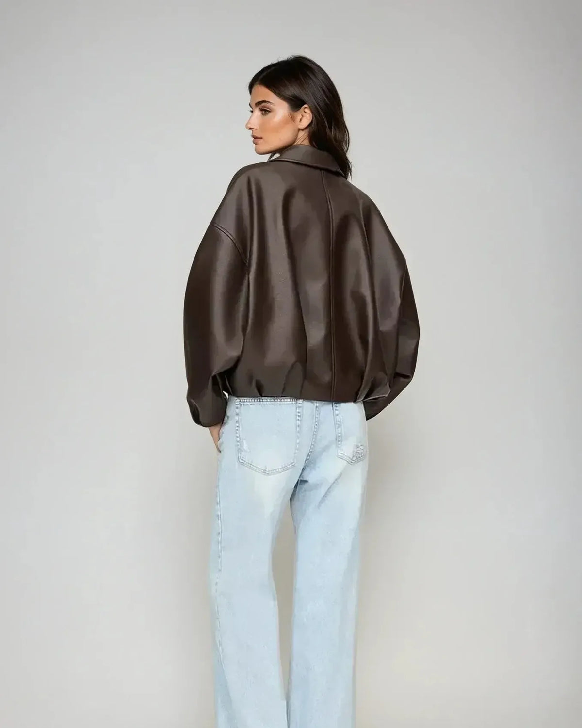 Louise | Brown Faux-Leather Jacket