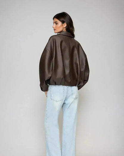 Louise | Brown Faux-Leather Jacket