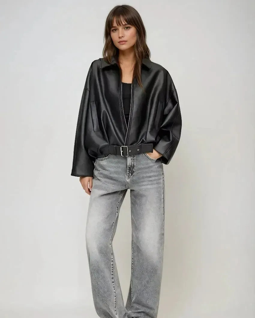 Louise | Brown Faux-Leather Jacket