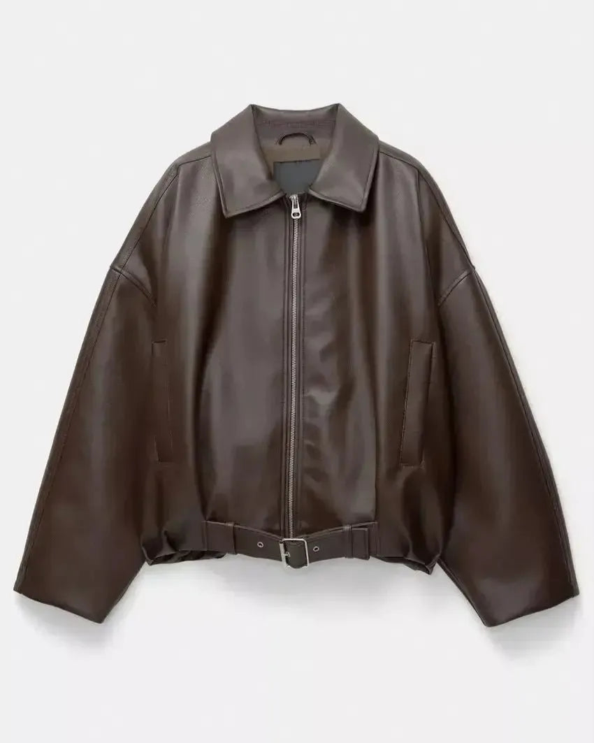Louise | Brown Faux-Leather Jacket