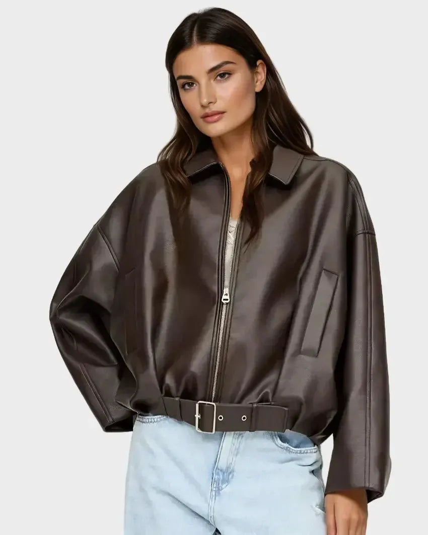 Louise | Brown Faux-Leather Jacket
