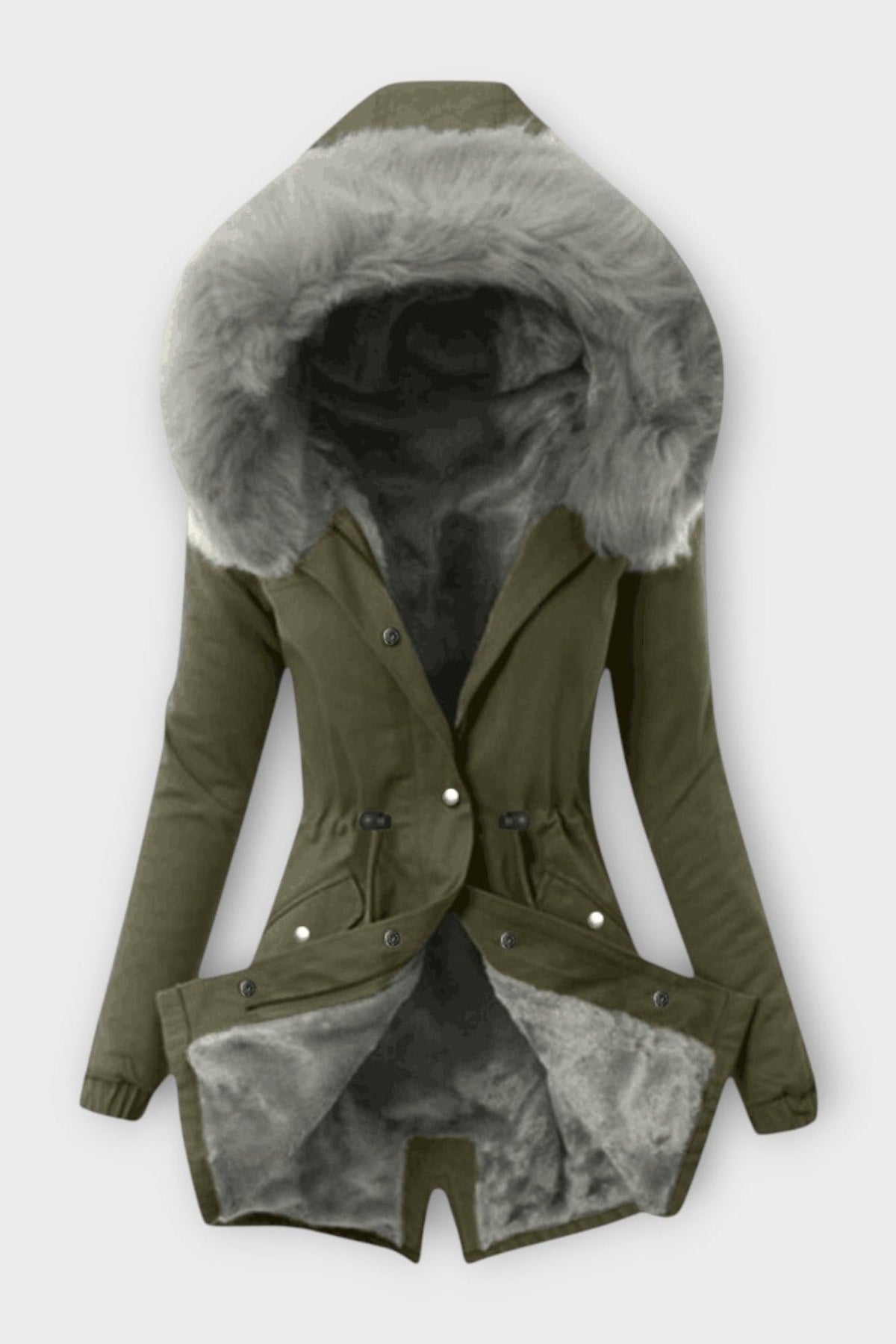 Louise | Olive Faux-Fur Trim Winter Jacket
