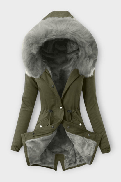 Louise | Olive Faux-Fur Trim Winter Jacket
