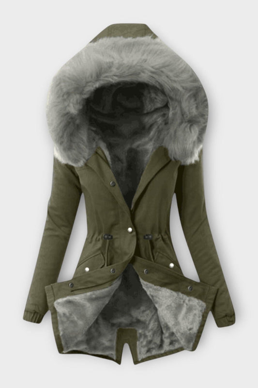 Louise | Olive Faux-Fur Trim Winter Jacket