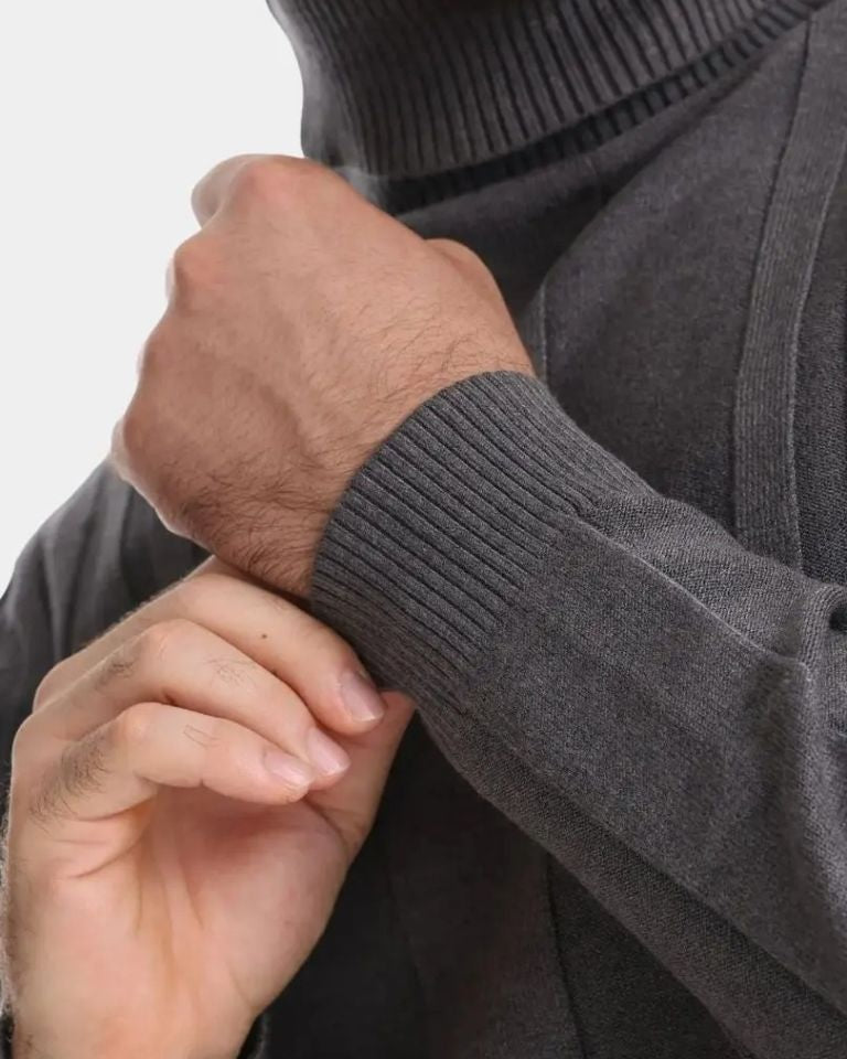 Lucas | Grey Ribbed Roll-Neck Jumper