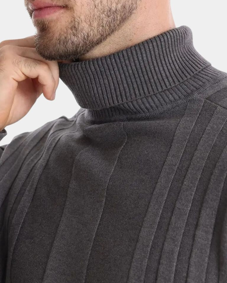 Lucas | Grey Ribbed Roll-Neck Jumper