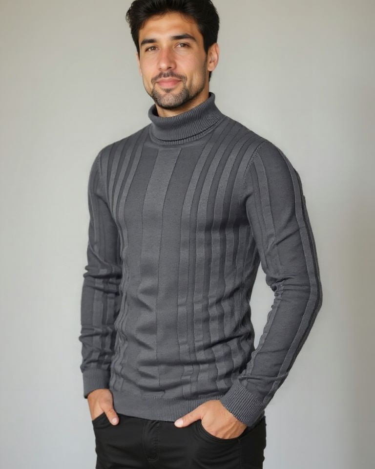 Lucas | Grey Ribbed Roll-Neck Jumper