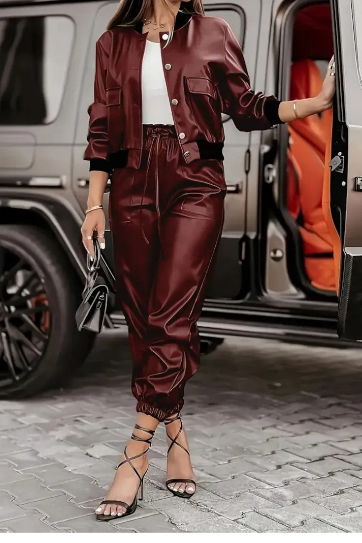 Lucy | Faux-Leather Jacket & Trouser Set
