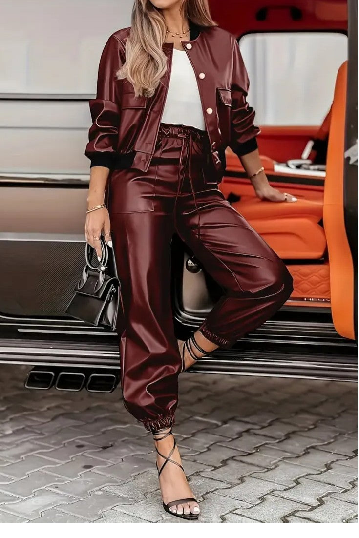 Lucy | Faux-Leather Jacket & Trouser Set