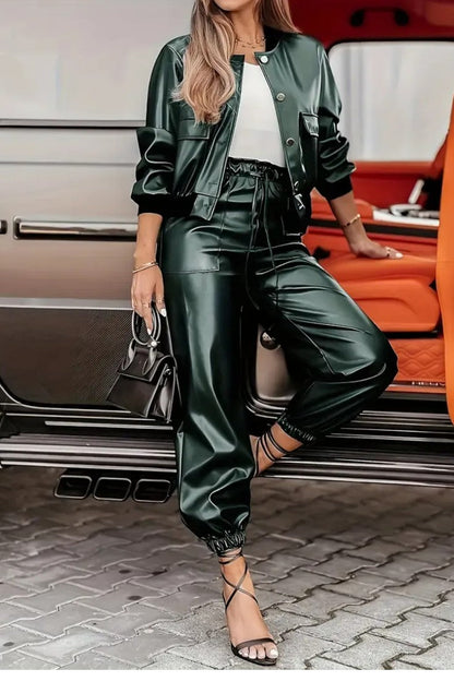 Lucy | Faux-Leather Jacket & Trouser Set