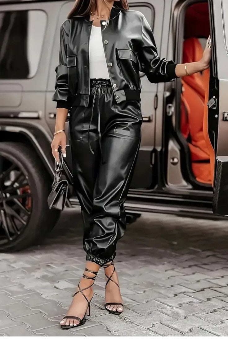 Lucy | Faux-Leather Jacket & Trouser Set