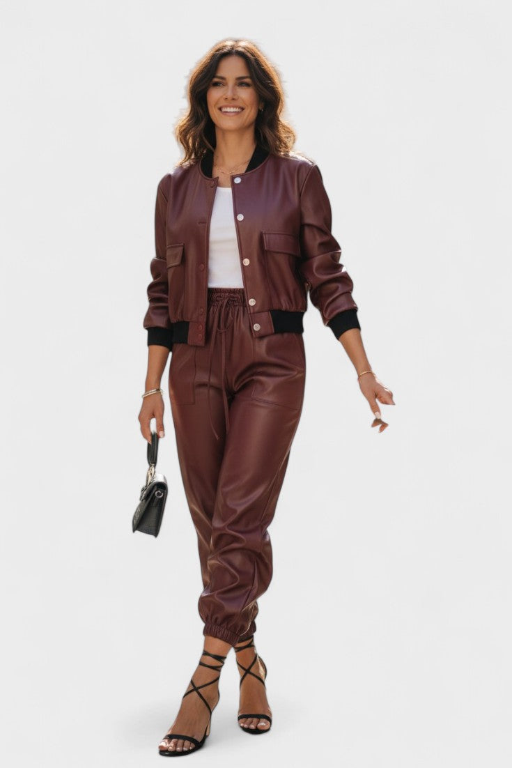 Lucy | Faux-Leather Jacket & Trouser Set