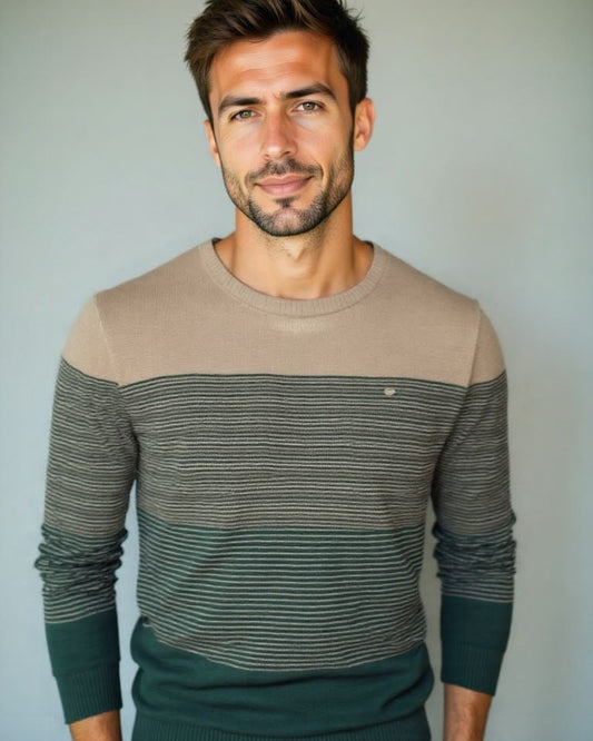 Luke | Green Colour-Block Crew-Neck Jumper