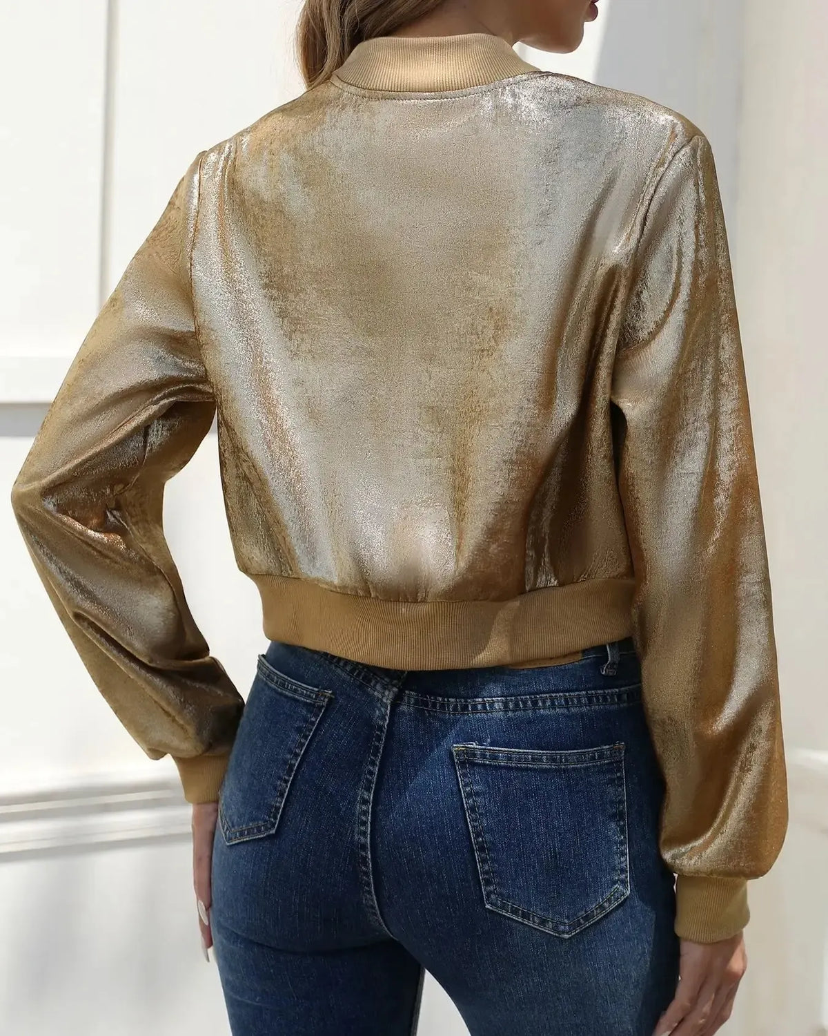 Luna | Metallic Gold Bomber Jacket