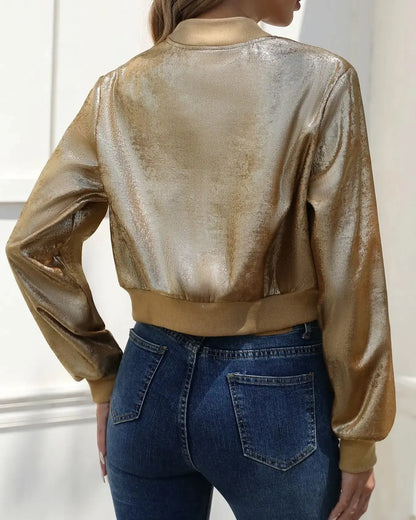 Luna | Metallic Gold Bomber Jacket