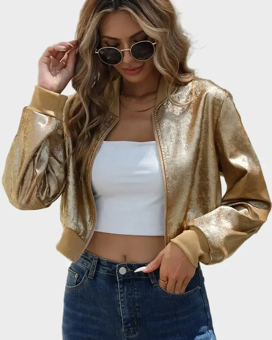 Luna | Metallic Gold Bomber Jacket