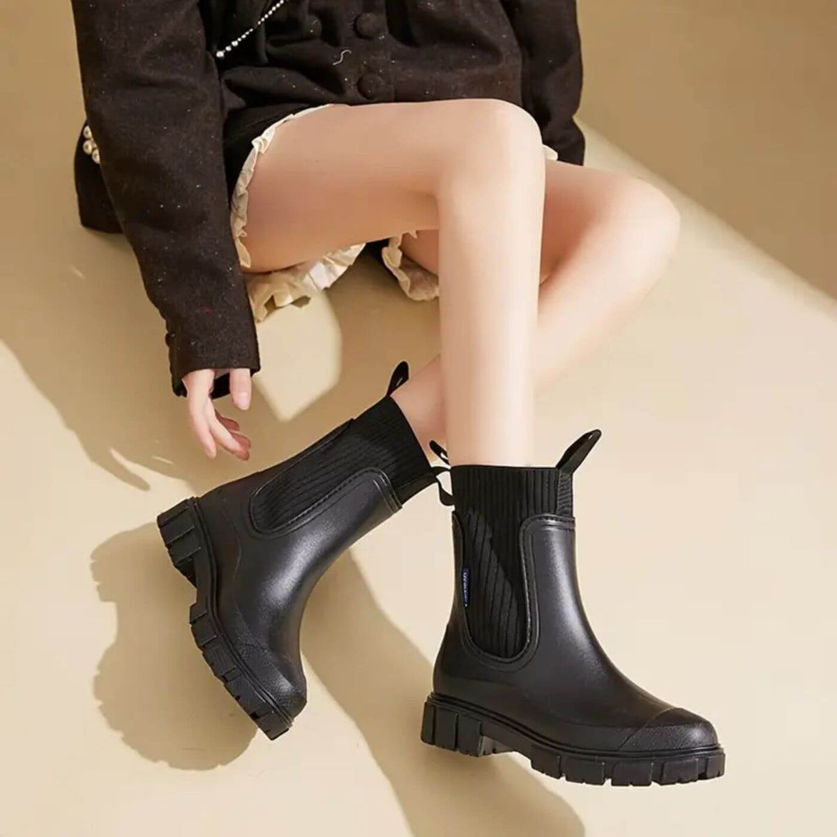 Luna | Black Chelsea Wellington Boots