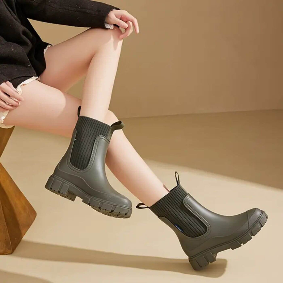 Luna | Black Chelsea Wellington Boots