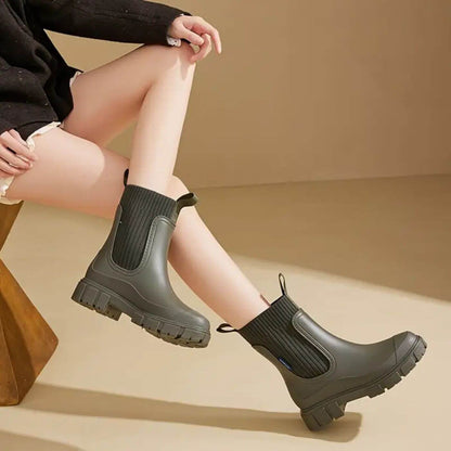 Luna | Black Chelsea Wellington Boots