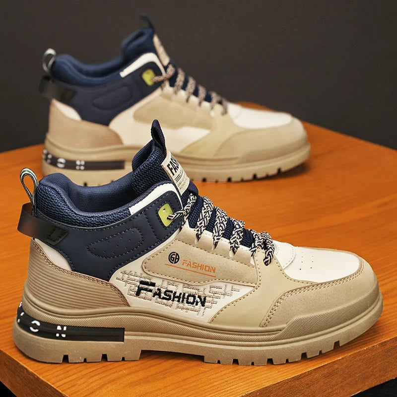 William | Beige & Navy High-Top Trainers
