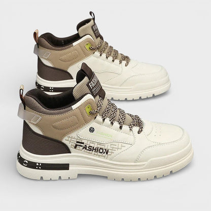 William | Beige & Navy High-Top Trainers
