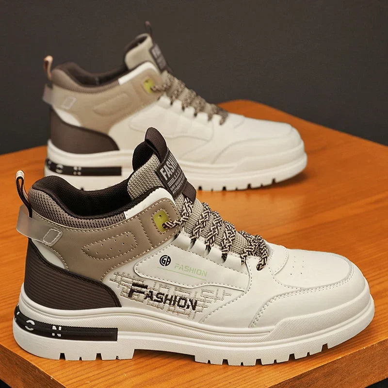 William | Beige & Navy High-Top Trainers