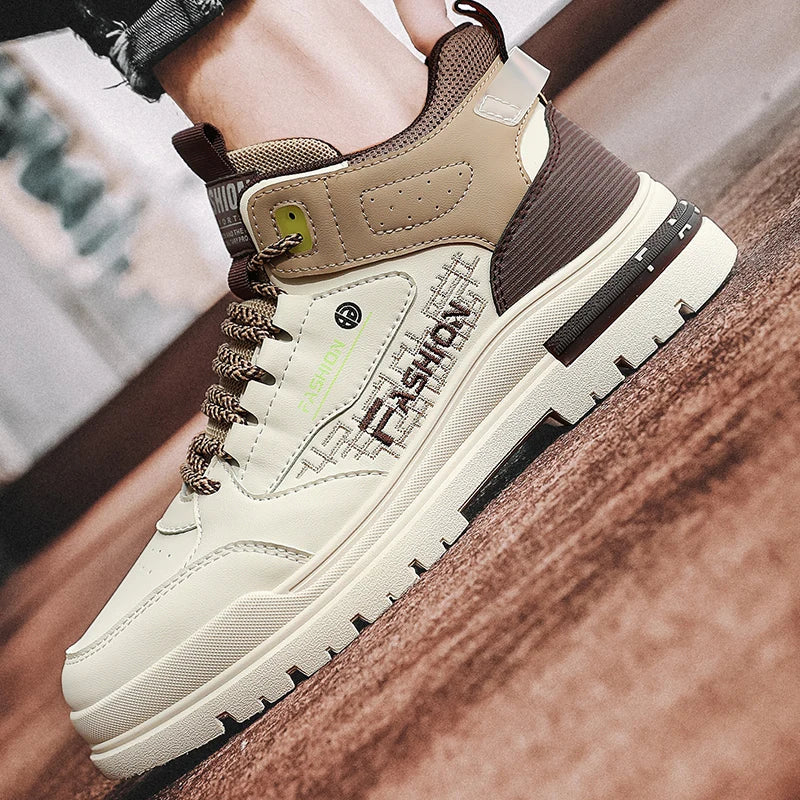 William | Beige & Navy High-Top Trainers