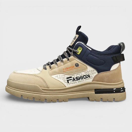 William | Beige & Navy High-Top Trainers