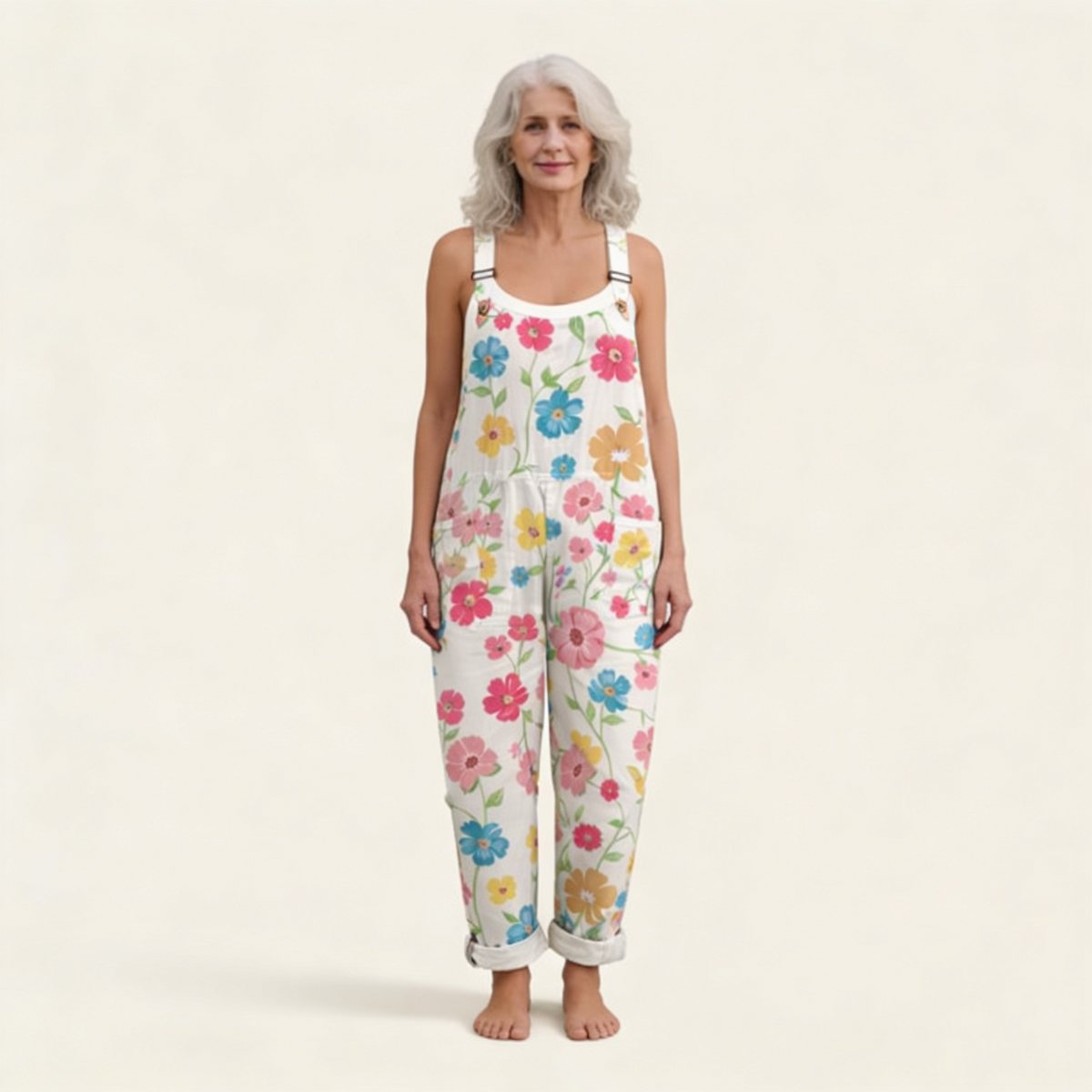Monica | Ivory Spring Floral Dungarees
