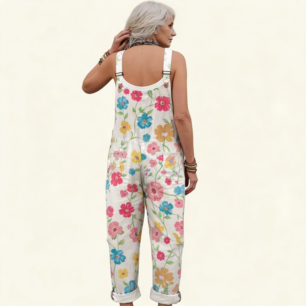 Monica | Ivory Spring Floral Dungarees